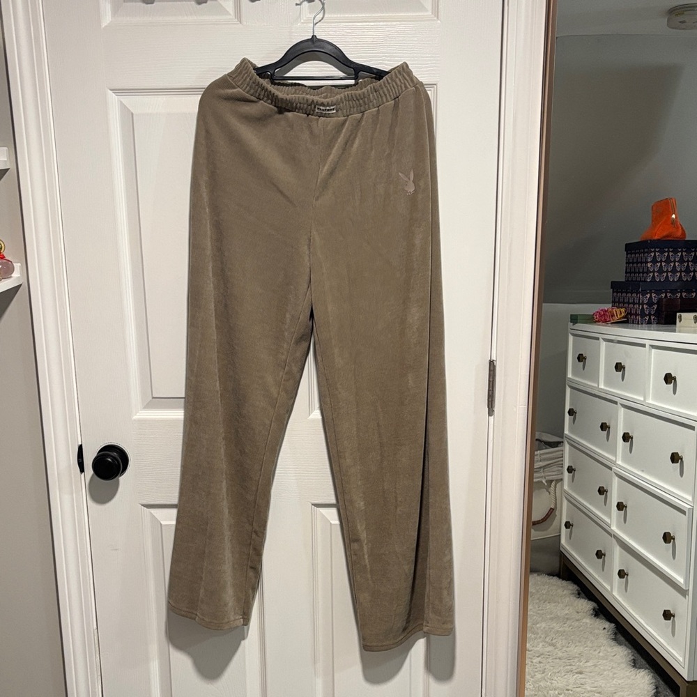 Playboy x Misguided Brown Velour Lounge Pants